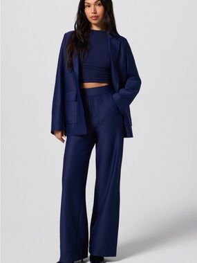 Fabletics Navy Pinstripe Wide-Leg Pants